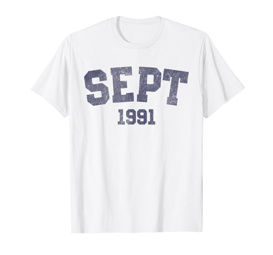 September - Vintage 1991 34th Birthday 34 Years Old T-Shirt