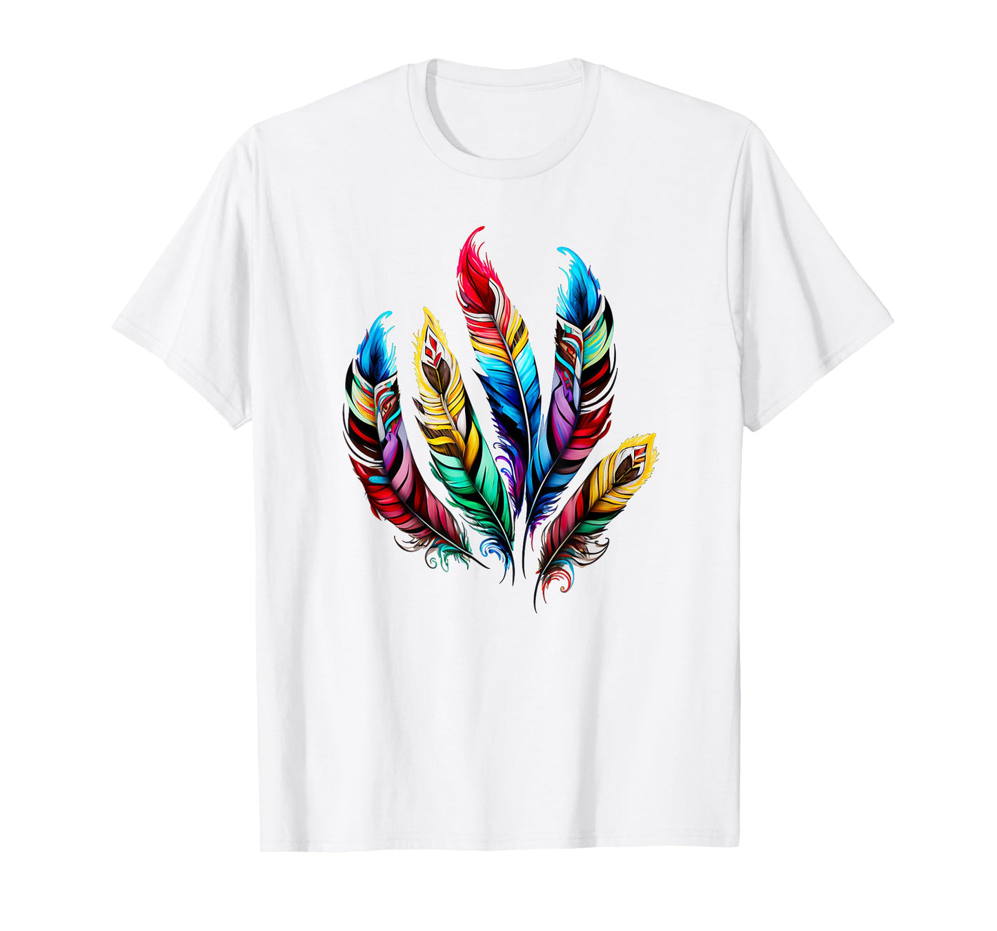 Colorful feathers boho ethnic style Indian bird pattern love T-Shirt