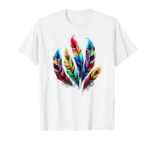 Colorful feathers boho ethnic style Indian bird pattern love T-Shirt