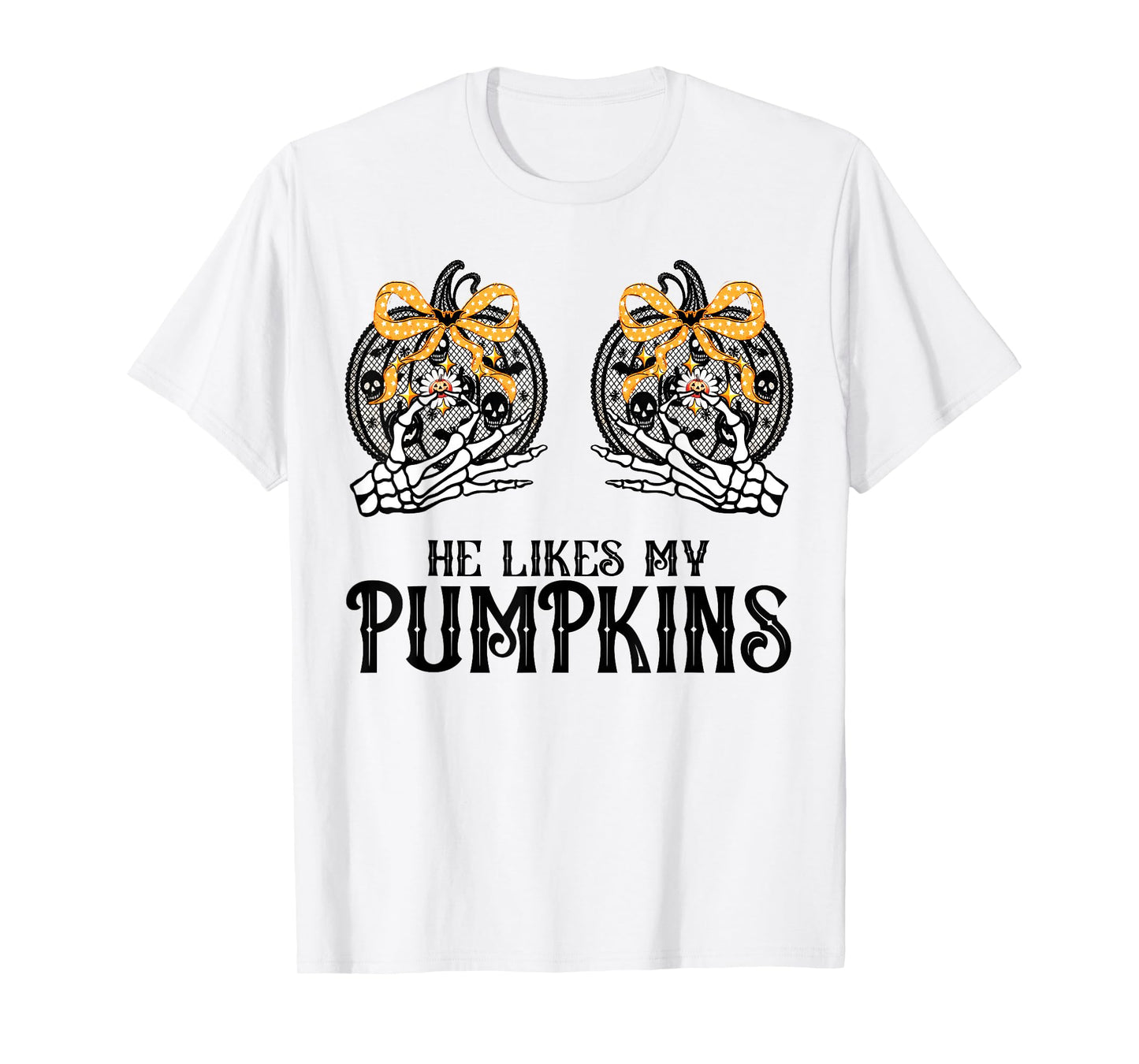 He Likes My Pumpkins I Like His Broomstick Halloween Couples T-Shirt