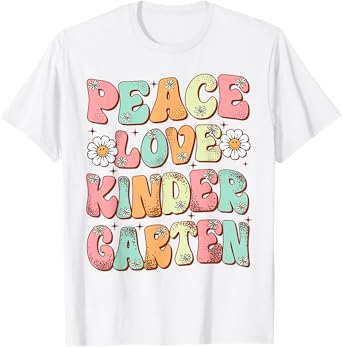 Peace Love Kindergarten Groovy First Day of Kindergarten T-Shirt