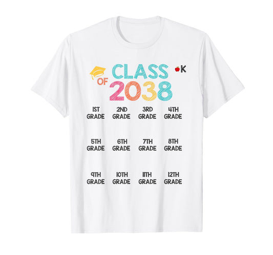 Class of 2038 Grow With Me Shirt Handprint Pre-K 12th Grade T-Shirt