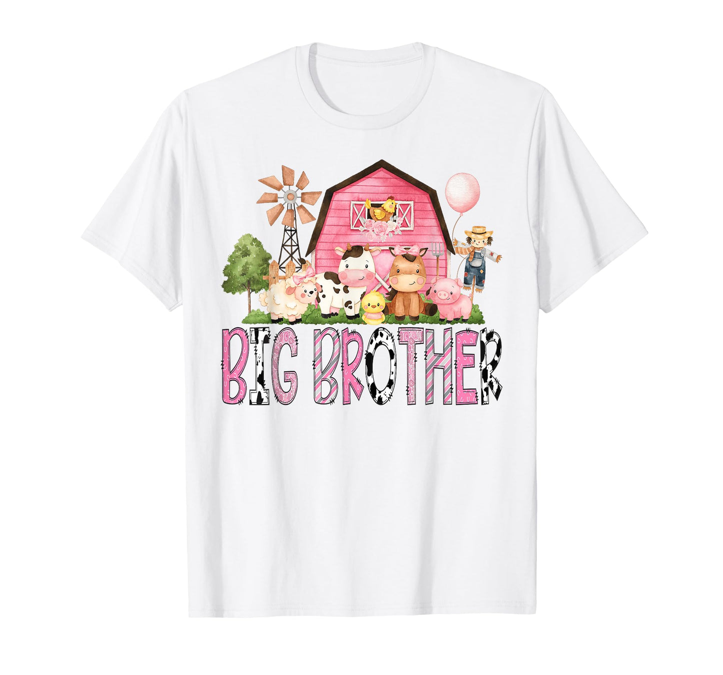 Big Brother Pink Farm Cow Lover Birthday Girl Matching T-Shirt