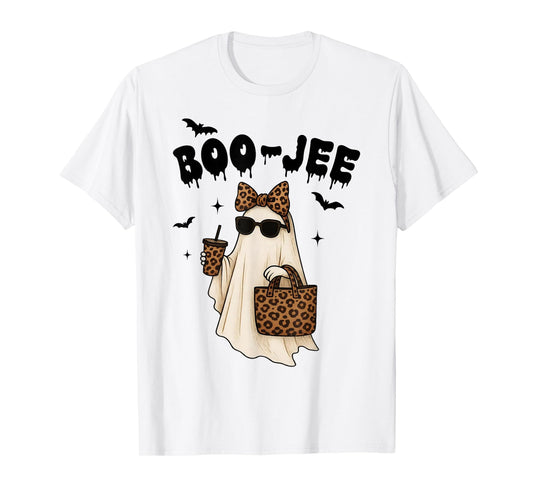 Coquette Leopard Ghost Coffee Boo-JEE Halloween Boujee Ghost T-Shirt