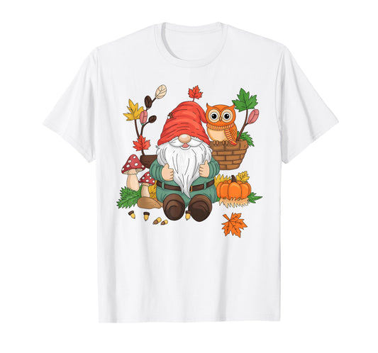 Autumn Season Design Leaves, Owls and Cute Fall Gnome T-Shirt