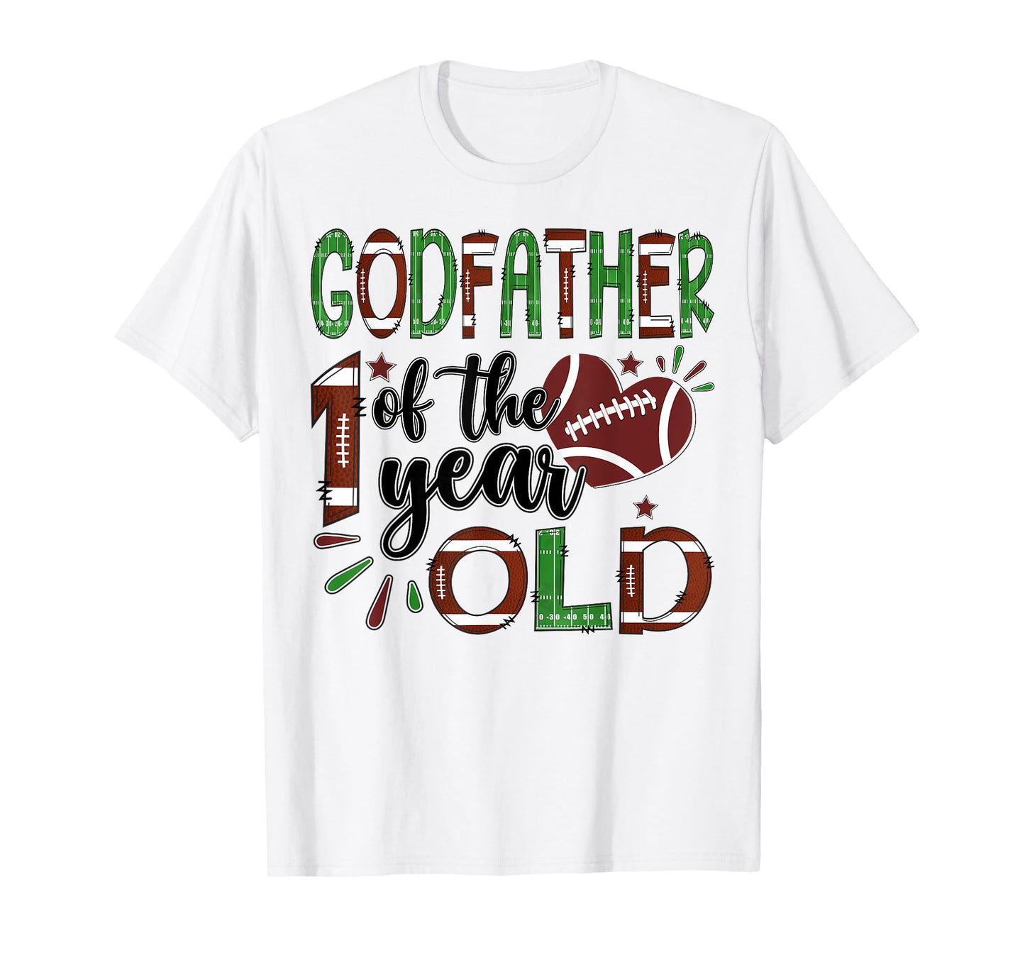 GodFather Of The 1 Year Old Football 1St Year Down Birthday T-Shirt