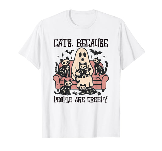 Cats Because People are Creepy Ghost Halloween Cat Mom Kids T-Shirt