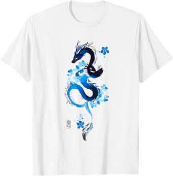 Cherry Blossom Japanese Dragon Asian Retro 80’s Style T-Shirt