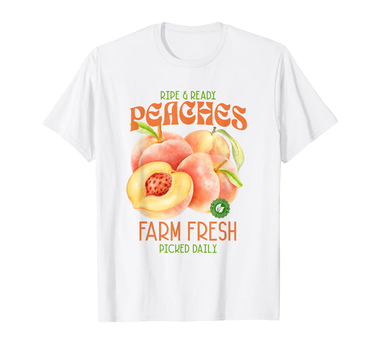 Farm Fresh Peaches Hand Picked Vintage Fruit Retro Peaches T-Shirt