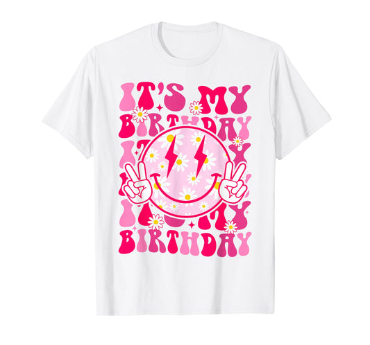 Groovy It's My Birthday Women Teens Girls Preppy Smile Face T-Shirt