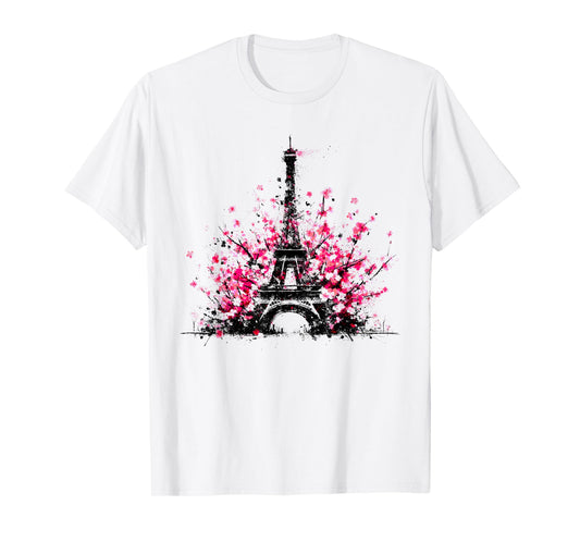 Eiffel Tower Cherry Blossoms - Vintage Paris Souvenir T-Shirt
