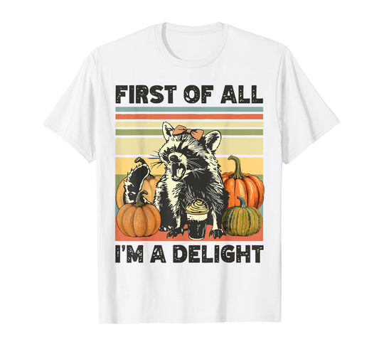 First Of All I'm A Delight Vintage 90s Fall Halloween Racoon T-Shirt