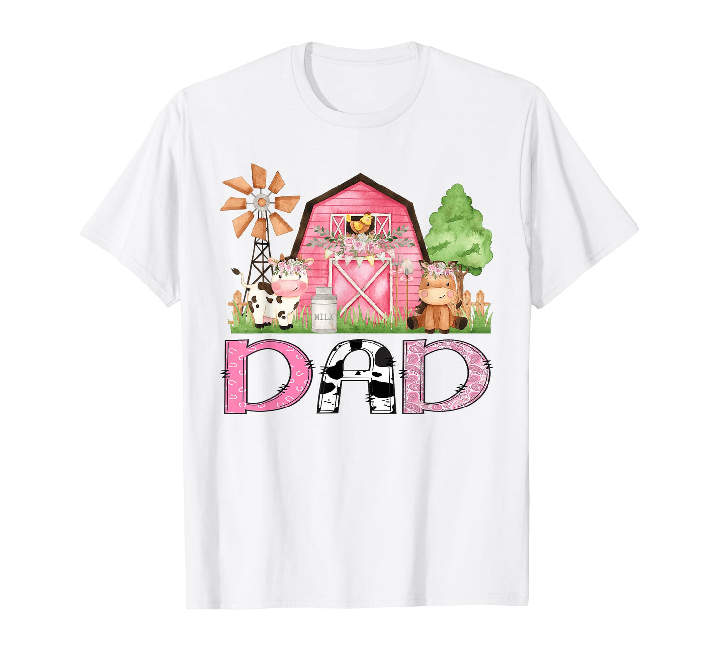 Dad Pink Farm Animal Birthday Kids Matching Family T-Shirt