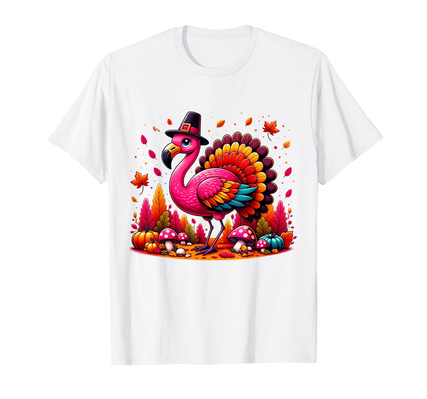 Flamingo Turkey Cute Flamingo Turkey Fall Leaf Thanksgiving T-Shirt