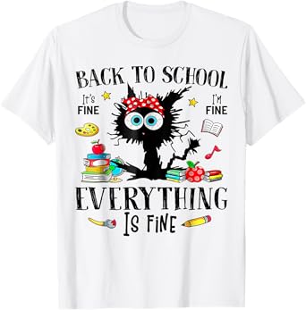 Back To School Frist Day Of School Teacher & Kids Funny Cat T-Shirt