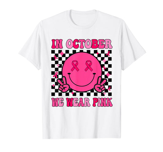 Groovy Breast Cancer Awareness In October We Wear Pink T-Shirt