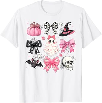 Coquette Bow Pumpkin Halloween Ghost Spooky Season Pumpkin T-Shirt