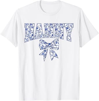Nanny Coquette Toile Blue Bow Floral Mother's Day Family T-Shirt