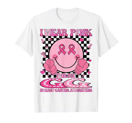 I Wear Pink For My GG Breast Cancer Awareness Groovy T-Shirt