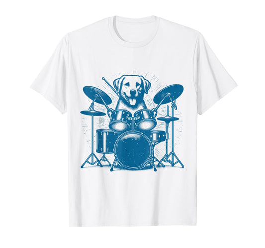 Drummer Dog Playing Drums Vintage Art Dog On Drums T-Shirt for Men Women