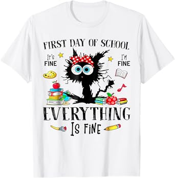 First Day Of School Back To School Teacher & Kids Funny Cat T-Shirt