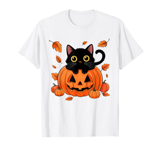 Cute Black Cat Pumpkin Season Fall Autumn Halloween Costume T-Shirt