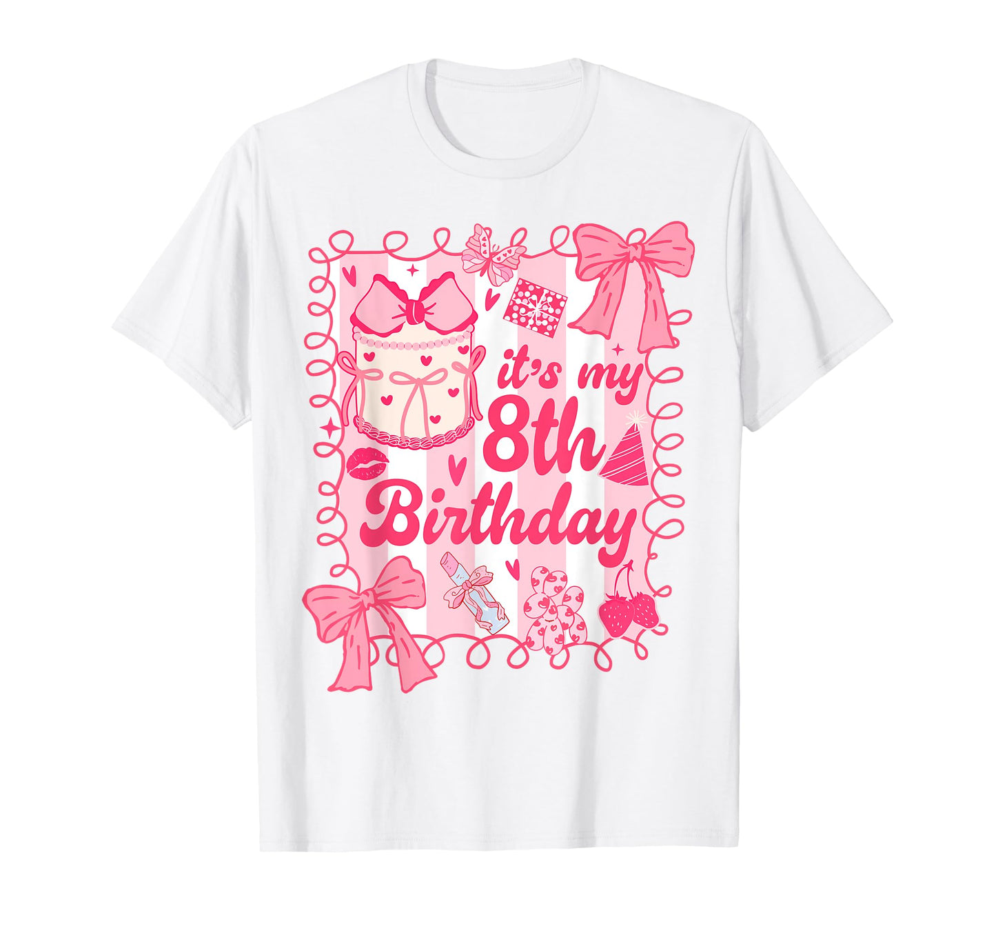 Kid It's My 8th Birthday Coquette Aesthetic 8 Years Old Girl T-Shirt