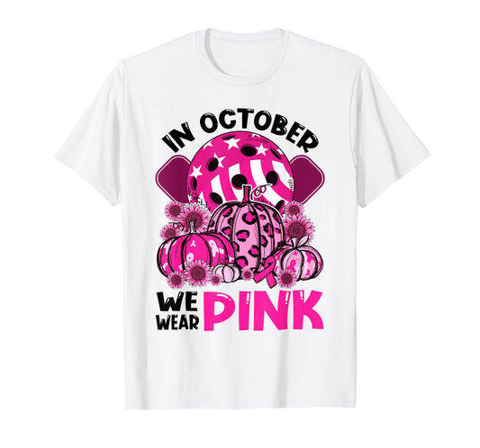 October We Wear Pink Pickleball Ball Pumpkins Breast Cancer T-Shirt