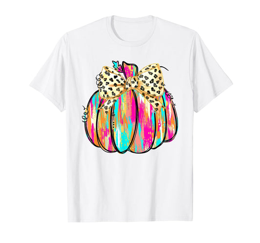 Coquette Bow Pumpkin Season Autumn Fall Leaves Thanksgiving T-Shirt