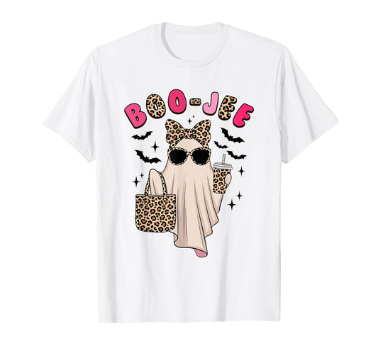 Coquette Leopard Ghost Coffee Boo-JEE Halloween Boujee Ghost T-Shirt