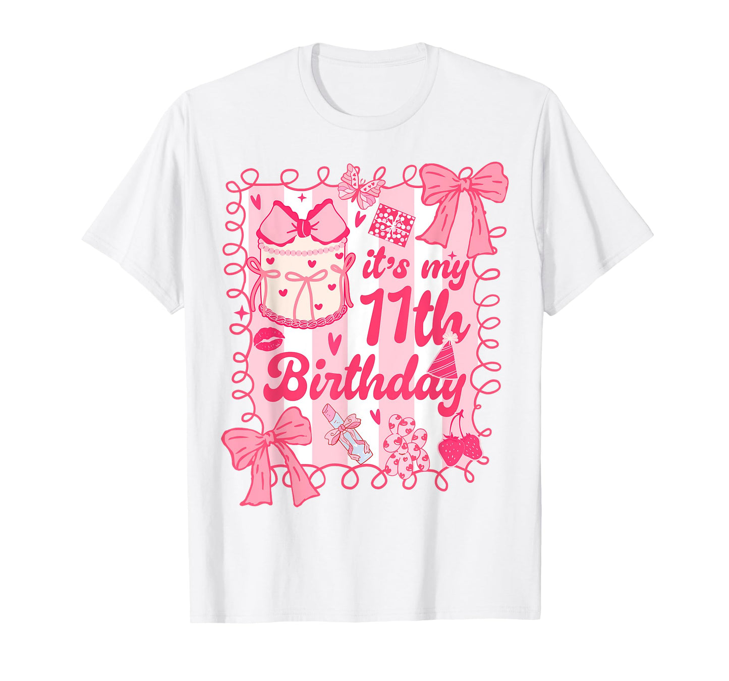 Kids It's 11th Birthday Coquette Aesthetic 11 Years Old Girl T-Shirt