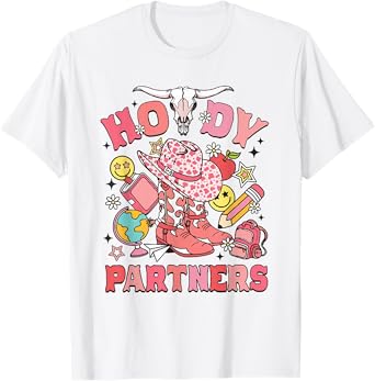 Retro Howdy Partners Cowgirl Teacher Western Back To School T-Shirt