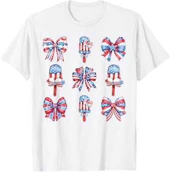 4th of July Cute Popsicle Bows Patriotic Women Kids T-Shirt