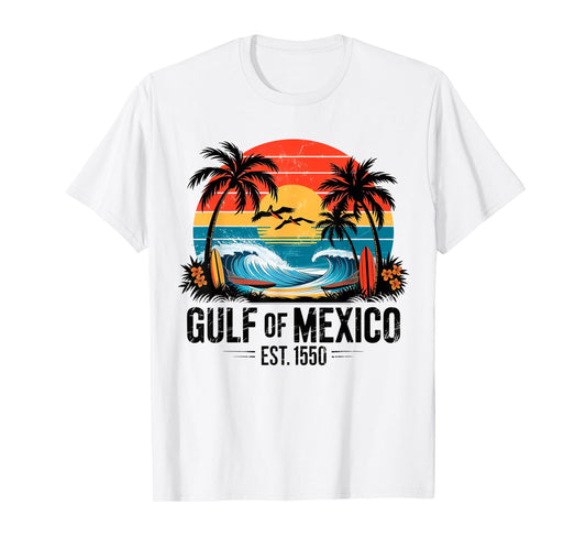 Vintage Ocean Sunset Beach Gulf of Mexico Est 1550 T-Shirt