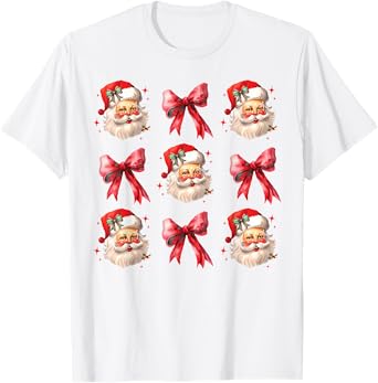 Retro Coquette Santa Red Bows Christmas For Women Girl T-Shirt