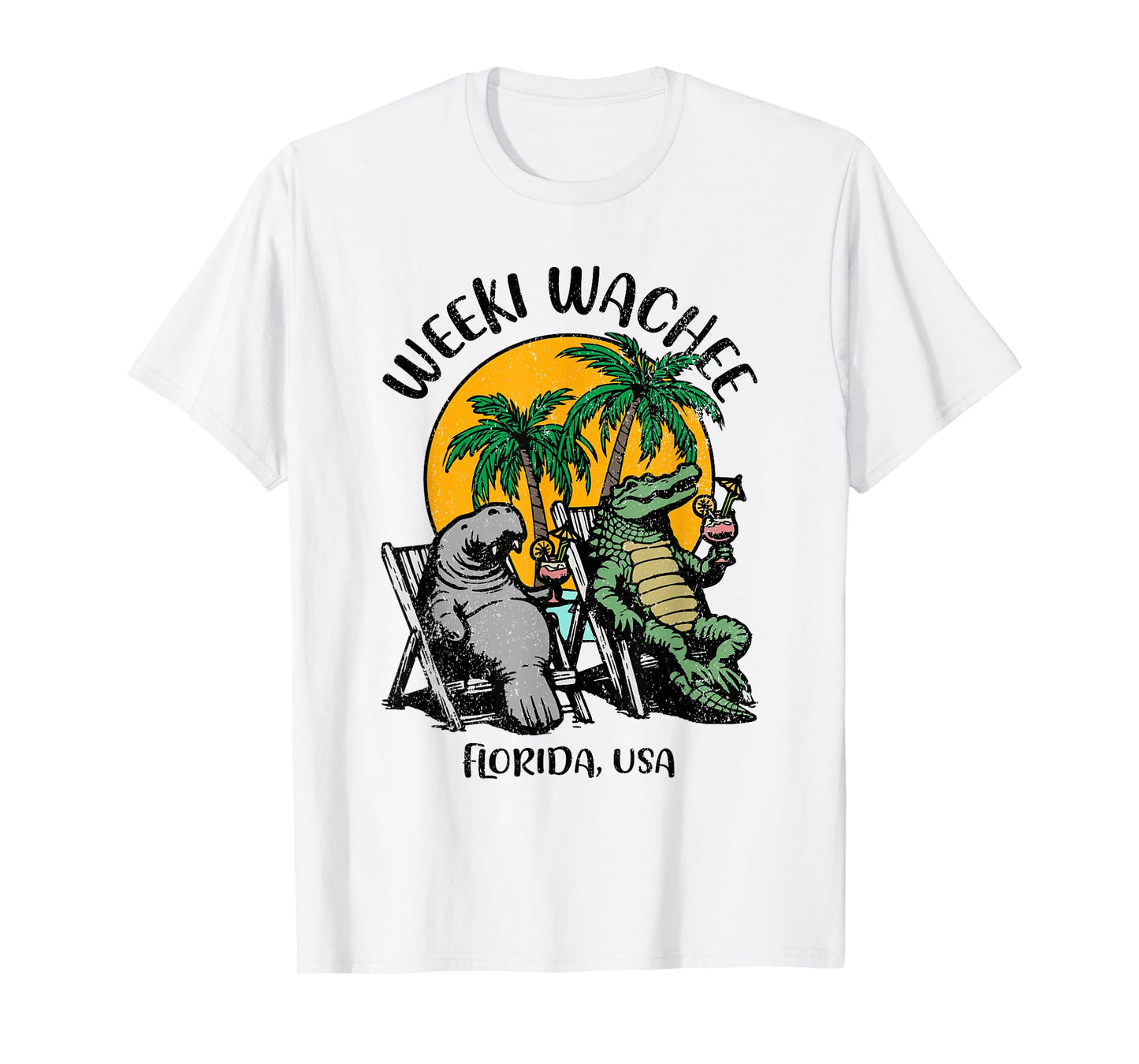 Weeki Wachee Florida USA Funny Manatee Alligator Design T-Shirt