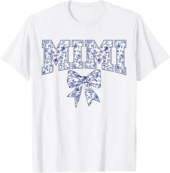 Mimi Coquette Toile Blue Bow Floral Mother's Day Family T-Shirt