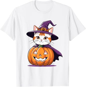 Cute Cat in A Pumpkin Halloween Witch Costume Kitten T-Shirt