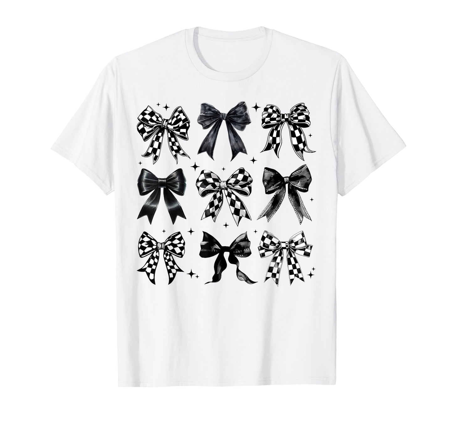 Coquette Bow Checkered Racing Women Girls Racer Family T-Shirt