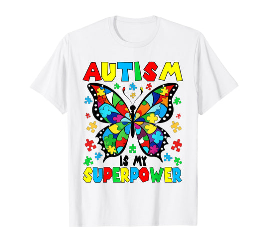 Cute Butterfly Autism Is My Superpower Autism Girl boy Kids T-Shirt