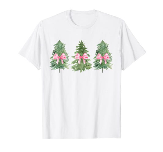 Christmas Tree Coquette Pink Bow Christmas Girly Women Girls T-Shirt