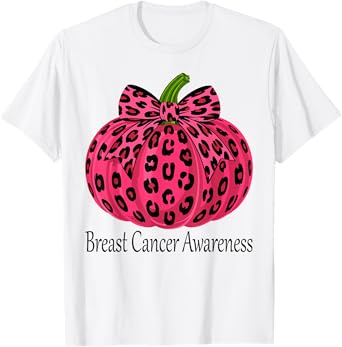 Leopard Bow Pumpkin Breast Cancer Awareness Fall Women T-Shirt