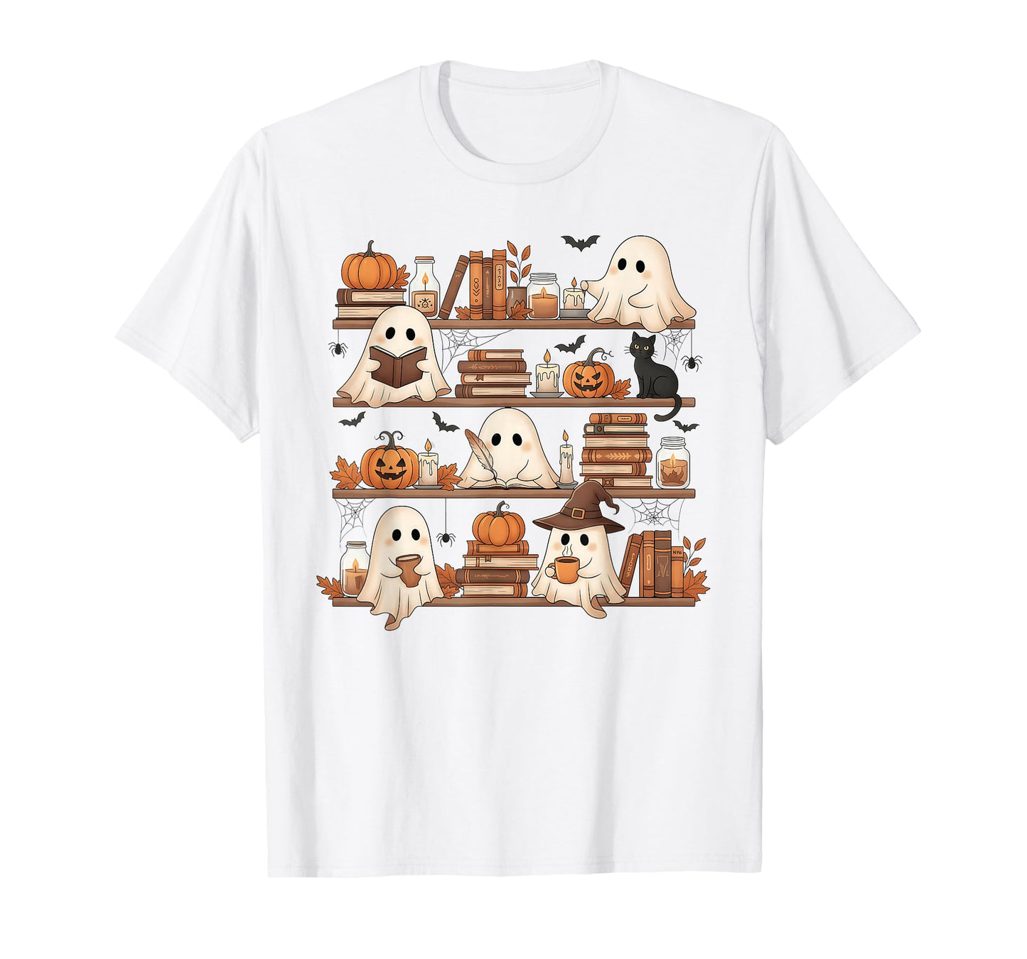Ghost Reading Book Lovers Library Halloween Spooky T-Shirt