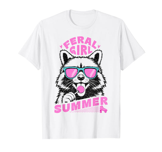 Feral Girl Summer Raccoon Vintage T-Shirt
