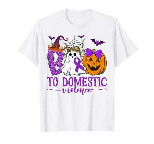 Boo to Domestic Violence Ghost Purple Ribbon Halloween Day T-Shirt