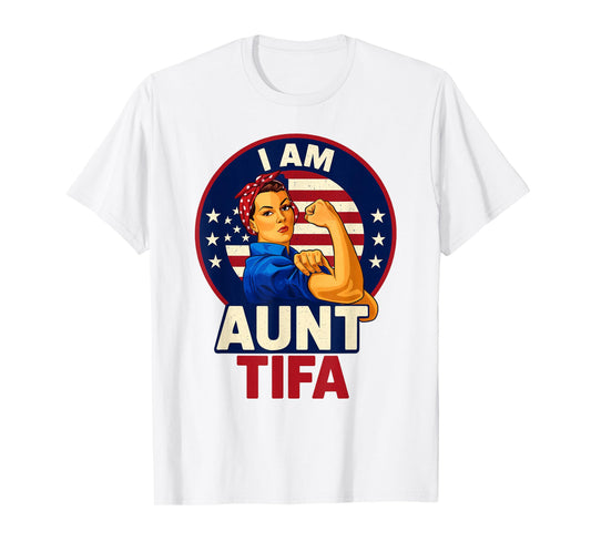 I Am Aunt Tifa Woman's Girl America Flag T-Shirt