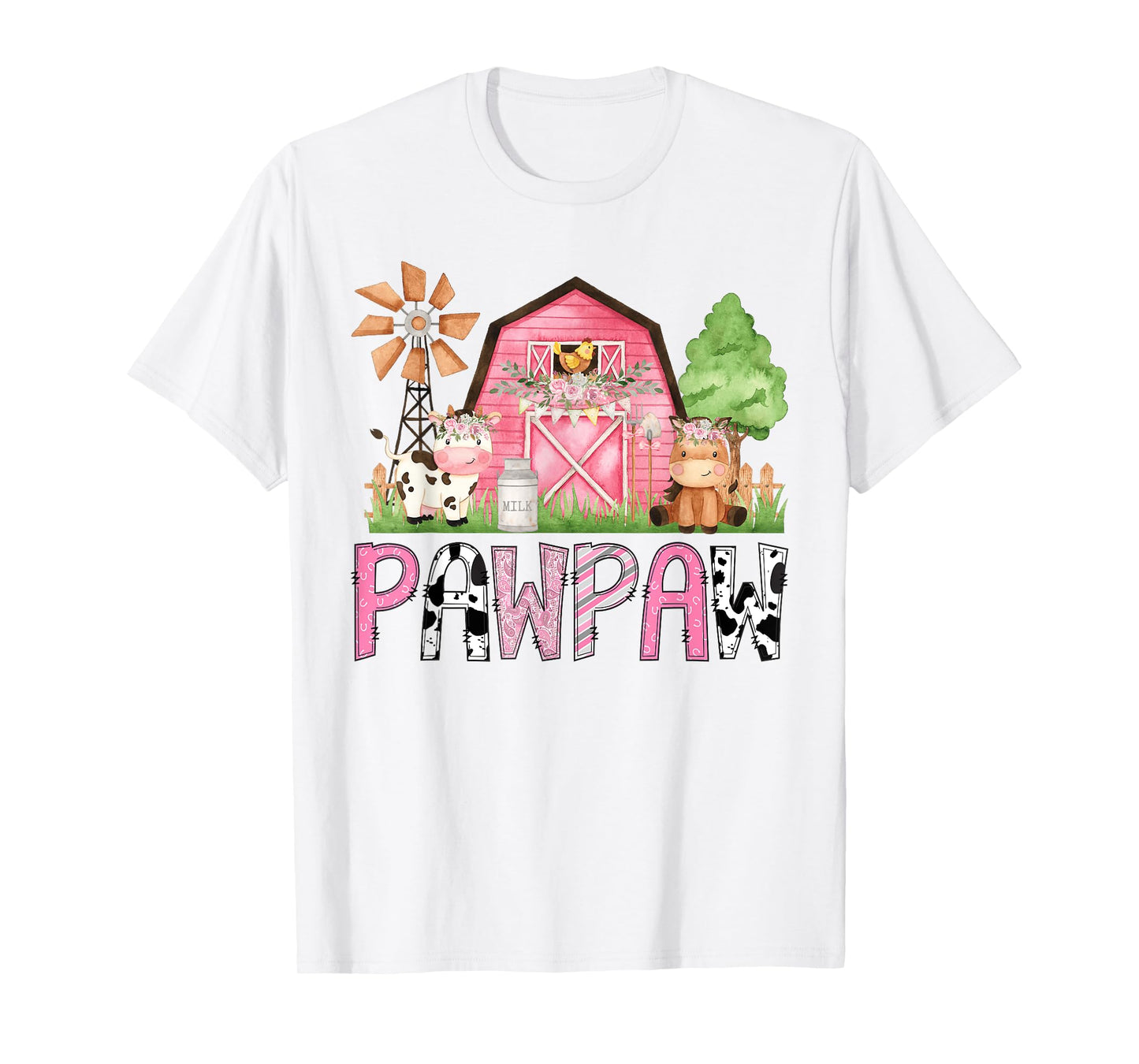Pawpaw Pink Farm Animal Birthday Kids Matching Family T-Shirt