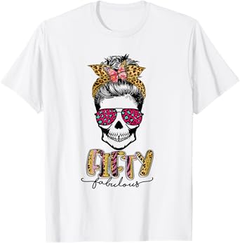 Fifty & Fabulous Sugar Skull Mom 50th Birthday Gifts T-Shirt