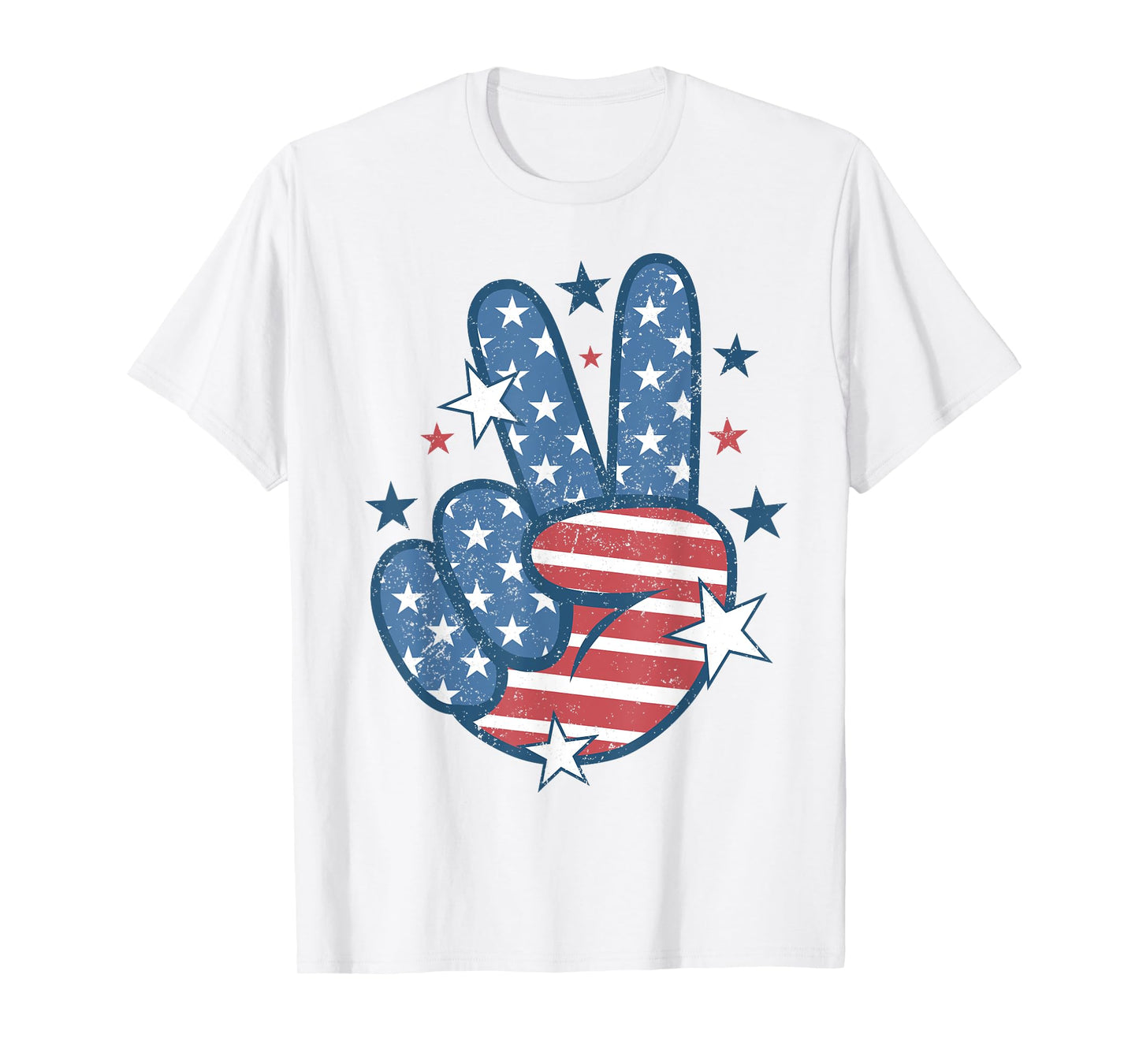 Peace Sign Hand USA Flag 4th of July Patriotic Men Women T-Shirt