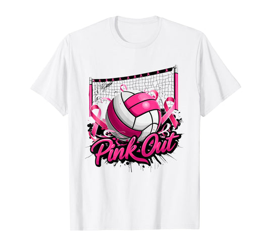 Volleyball Pink Out Breast Cancer Awareness Pink Ribbon T-Shirt